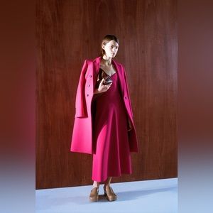 Zara Fuchsia Hot Pink Strapless Bustier Midi Dress NWT